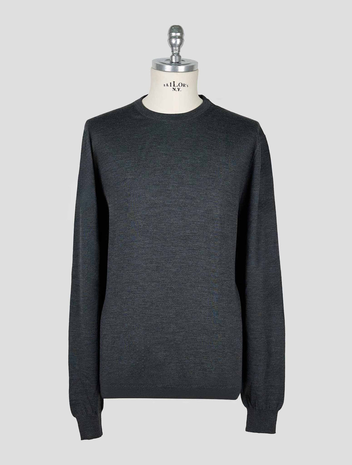 Kiton Dark Gray Wool Diamante Blu Sweater Crewneck
