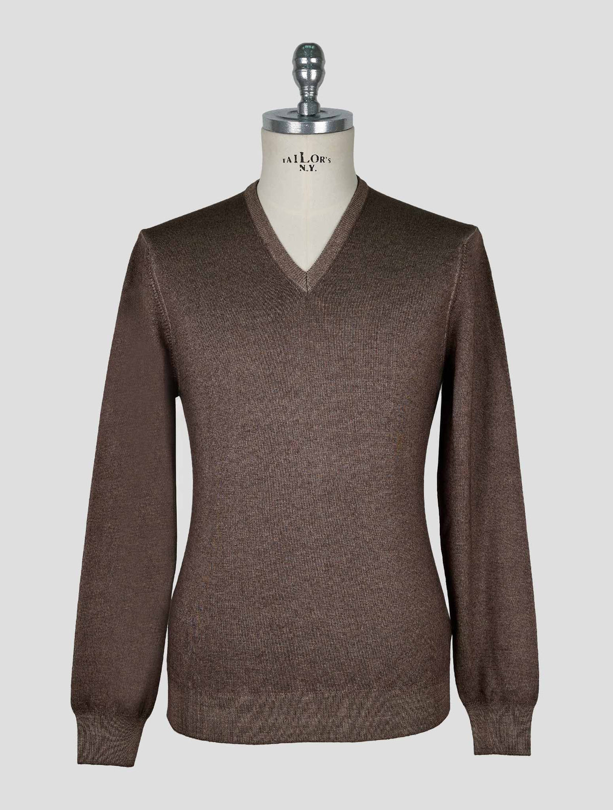 Kiton Brown Wool Sweater V-Neck