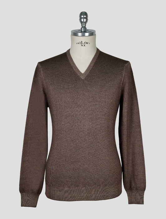 Kiton Brown Wool Sweater V-Neck