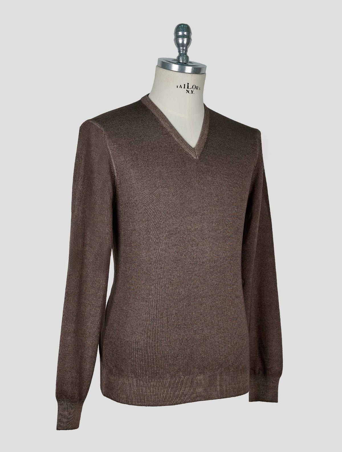 Kiton Brown Wool Sweater V-Neck