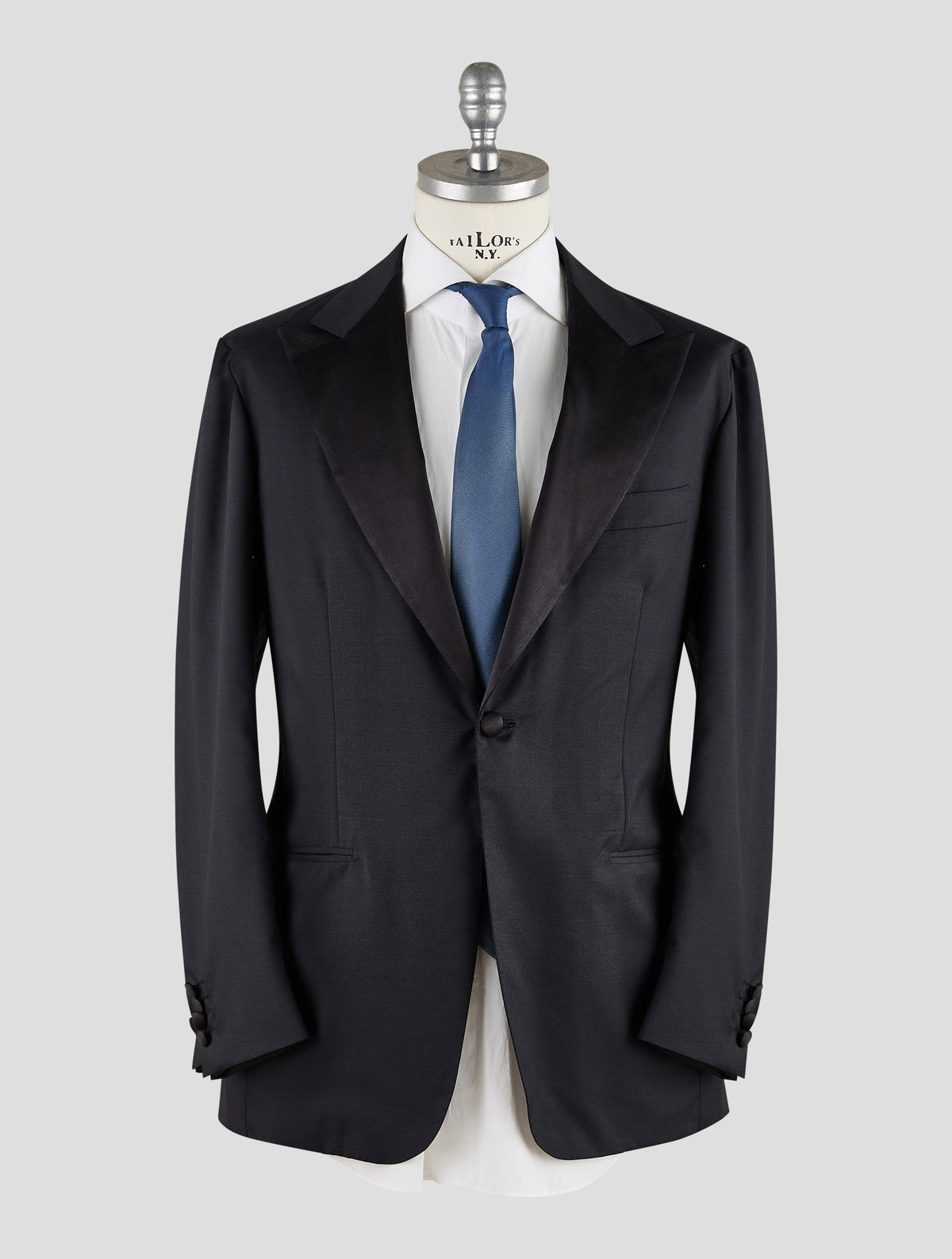 Kiton Knt Black Virgin Wool Silk Smoking Blazer