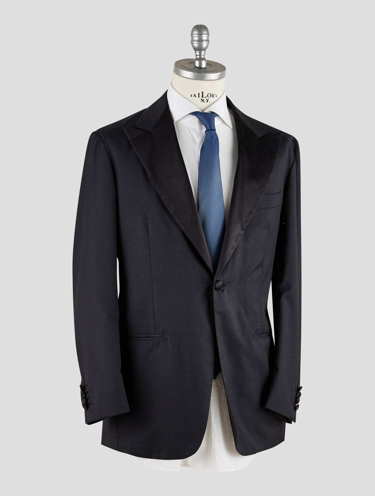 Kiton Knt Black Virgin Wool Silk Smoking Blazer