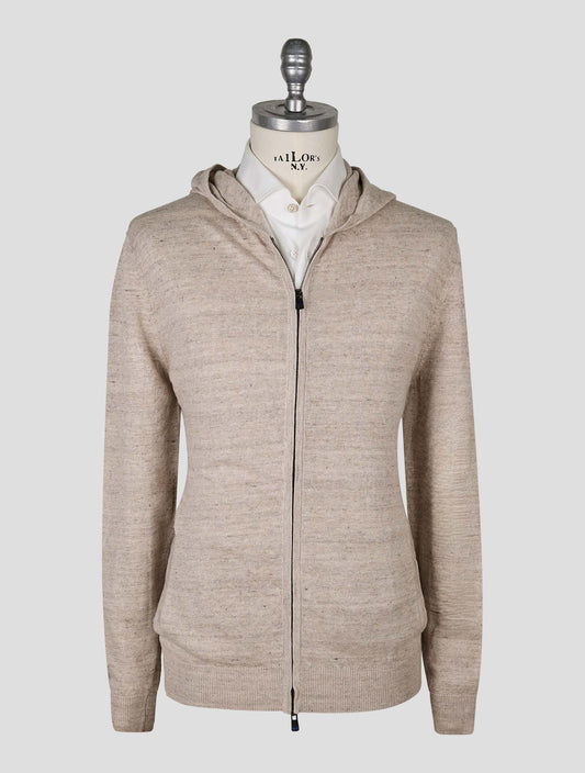 Kiton Knt Taupe Linen Cotton Sweater Full Zip