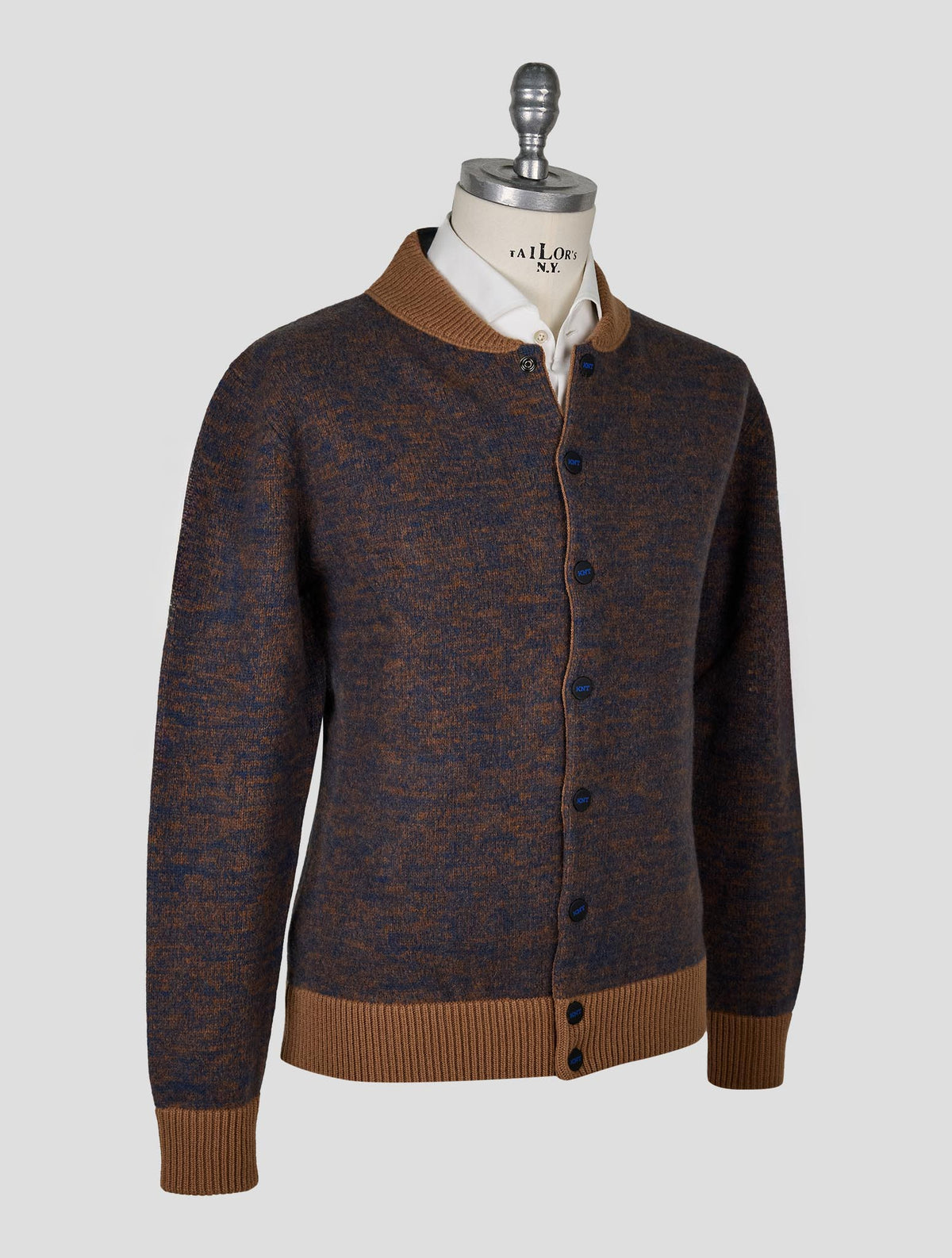 Kiton Knt Brown Blue Virgin Wool Cashmere Coat