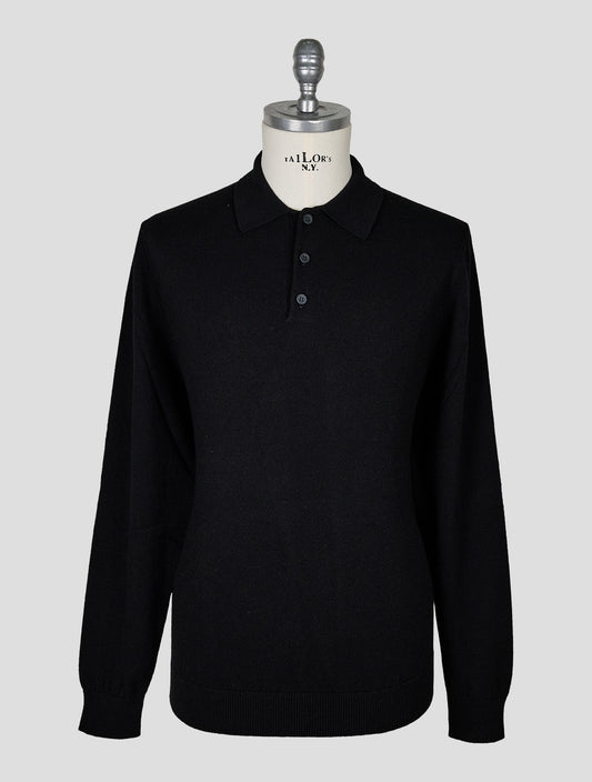 Kiton Knt Black Virgin Wool Sweater Polo