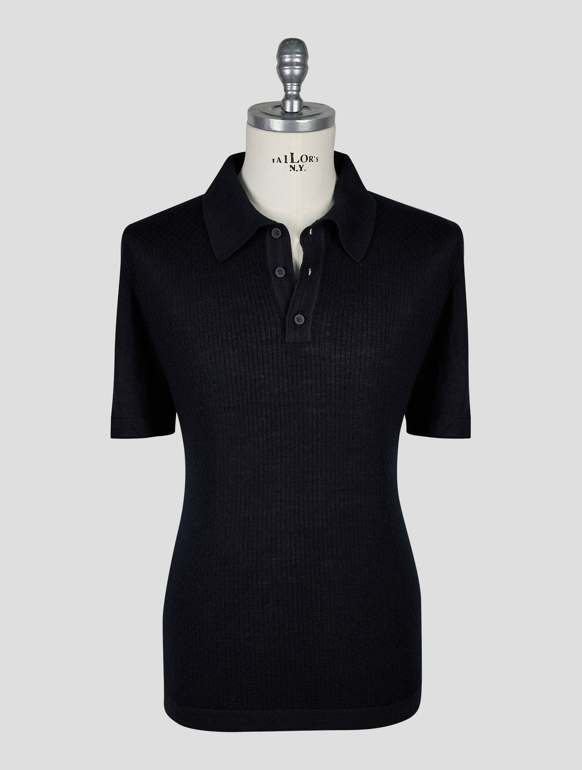Kiton Knt Black Virgin Wool Silk Polo