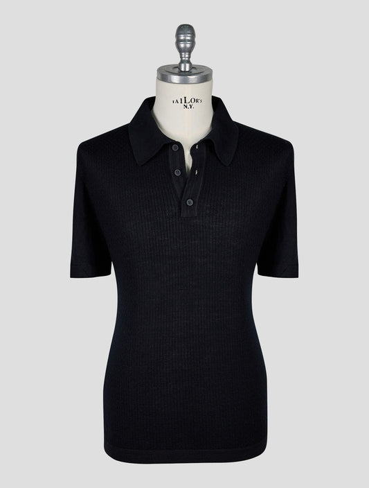 Kiton Knt Black Virgin Wool Silk Polo