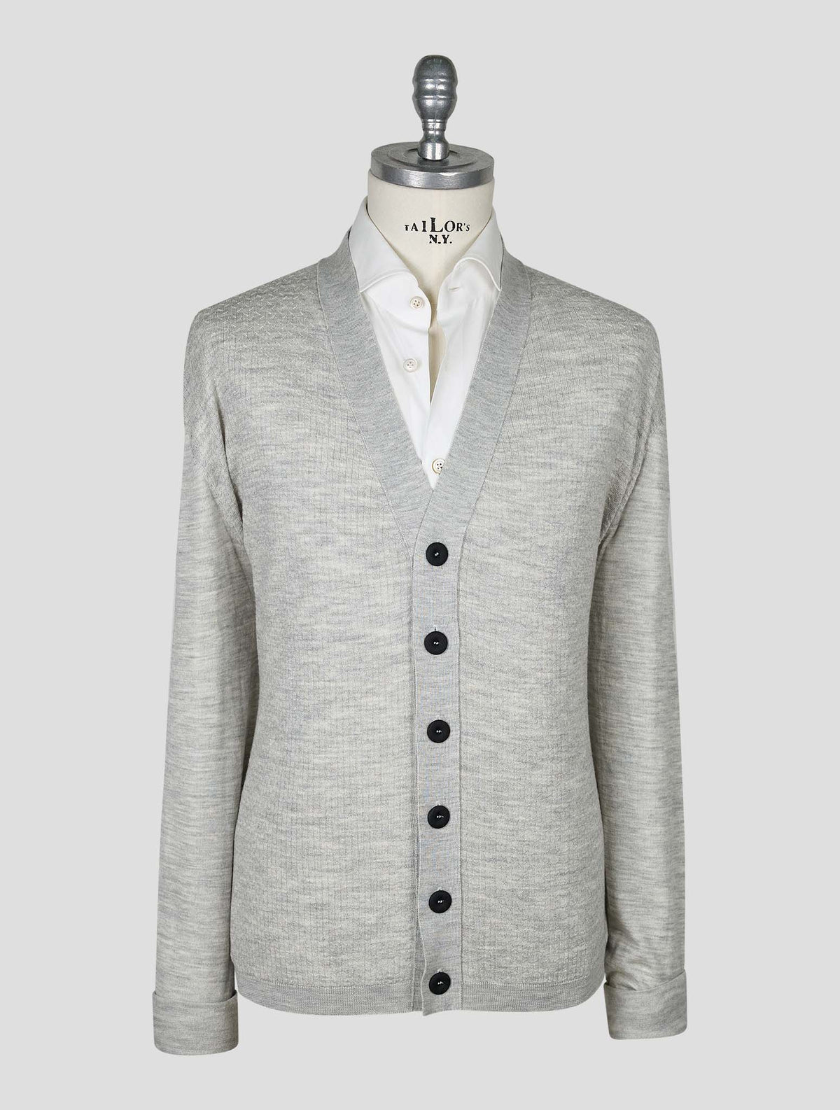 Kiton Knt Dark Gray Virgin Wool Silk Cardigan