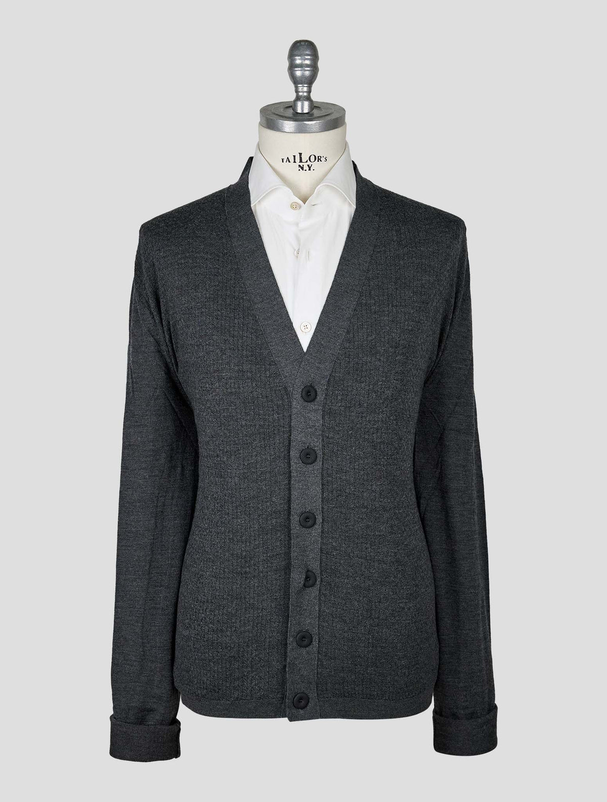 Kiton Knt Dark Gray Virgin Wool Silk Cardigan