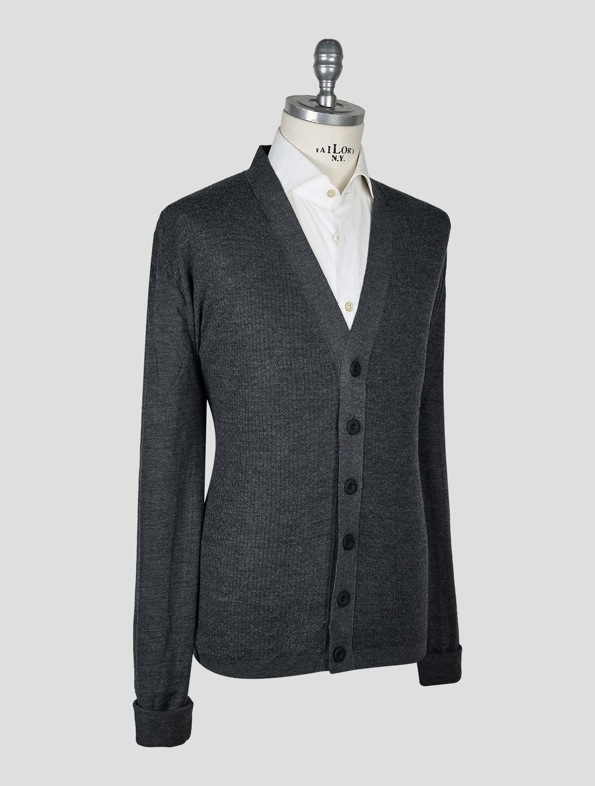 Kiton Knt Dark Gray Virgin Wool Silk Cardigan