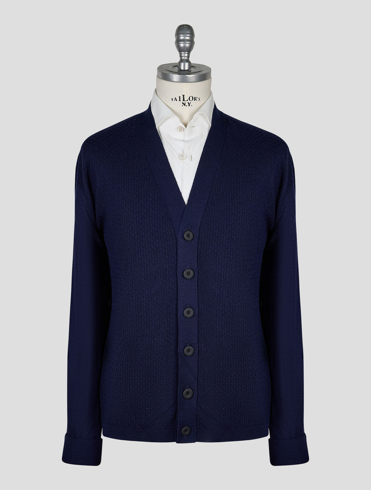 Kiton Knt Dark Blue Virgin Wool Silk Cardigan