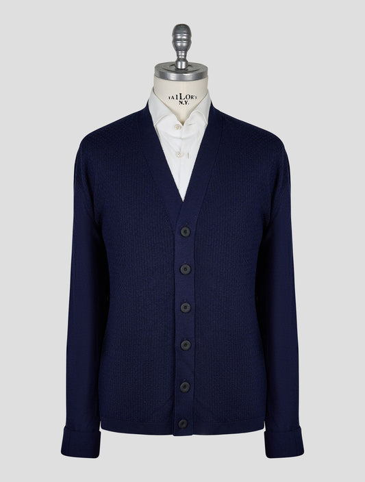 Kiton Knt Dark Blue Virgin Wool Silk Cardigan