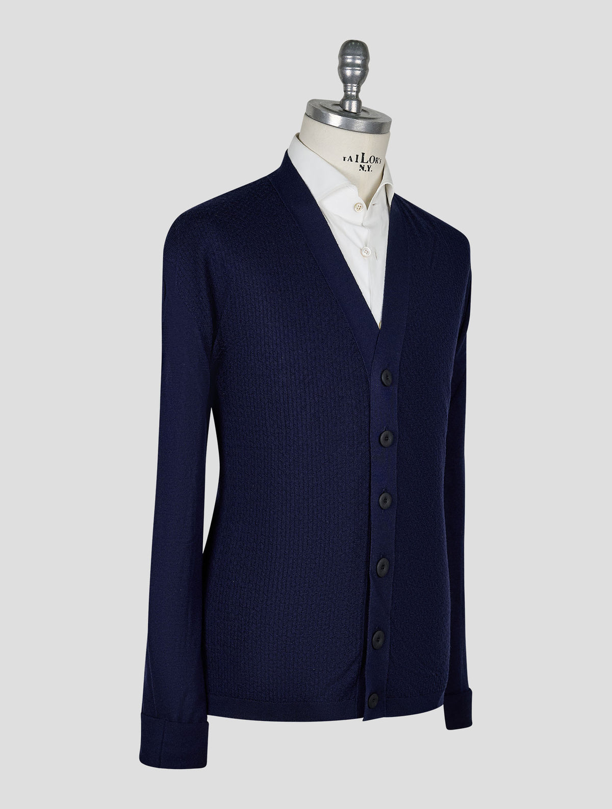 Kiton Knt Dark Blue Virgin Wool Silk Cardigan