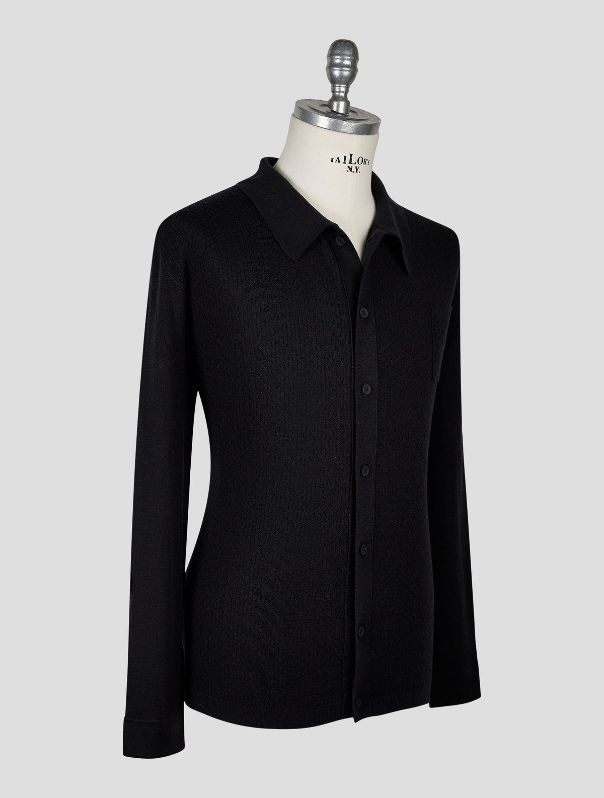 Kiton Knt Black Virgin Wool Silk Shirt