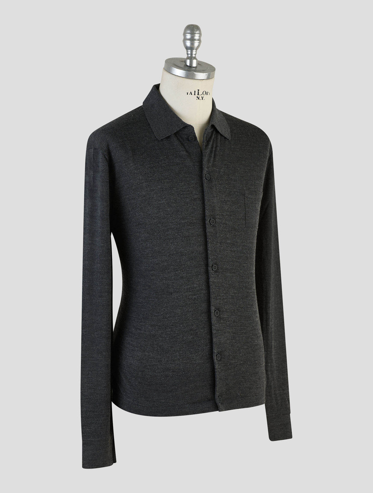 Kiton Knt Dark Gray Virgin Wool Silk Shirt