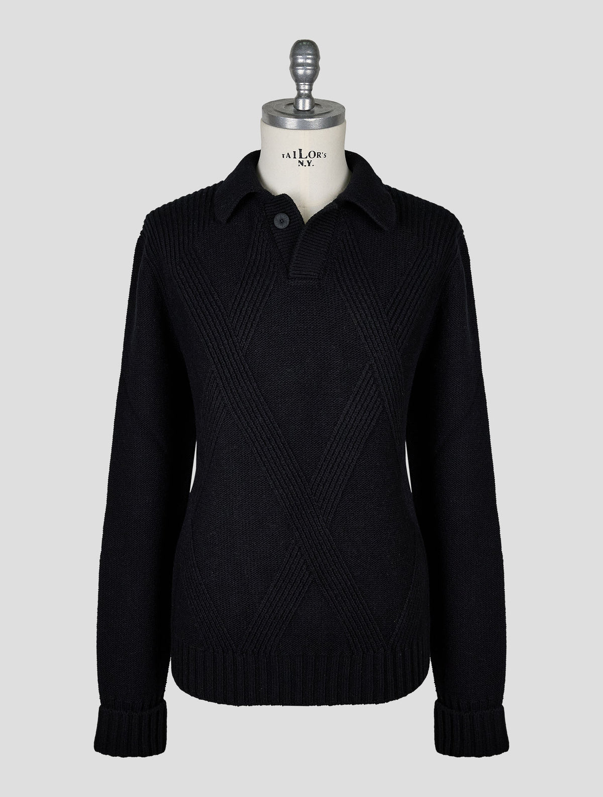 Kiton Knt Black Virgin Wool Sweater Polo