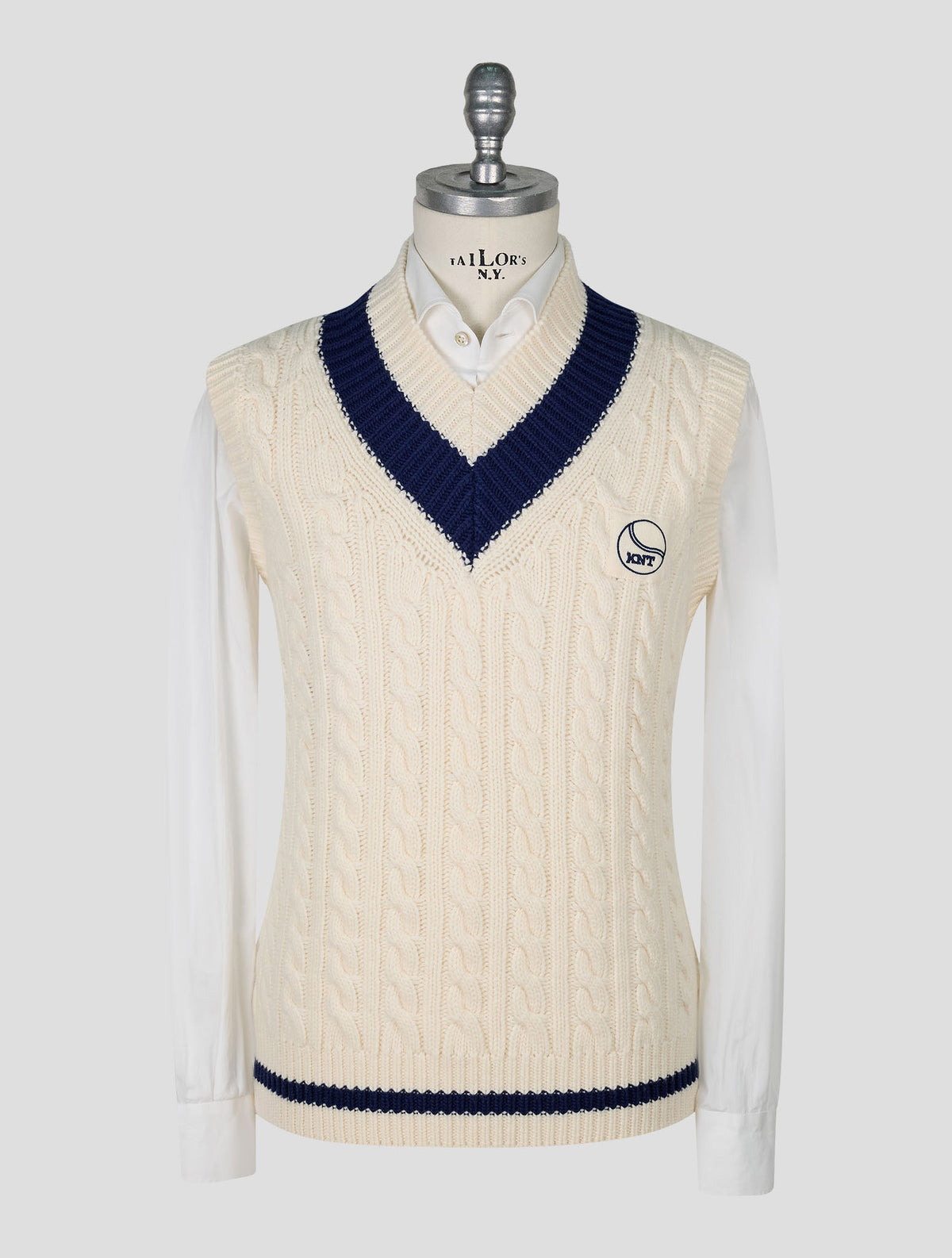 Kiton Knt White Blue Wool Gilet